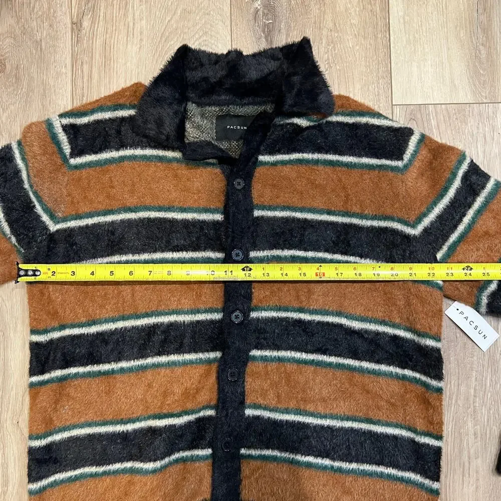 PACSUN Men's Brown Stripe Button Up Sweater Size S